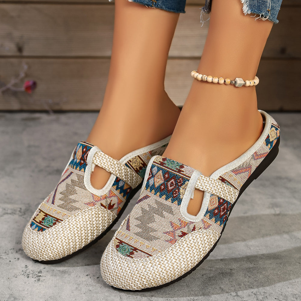Export slip-on plus size ethnic style slip-on baotou flats slippers women's fashion round toe export flats shoes cross-border