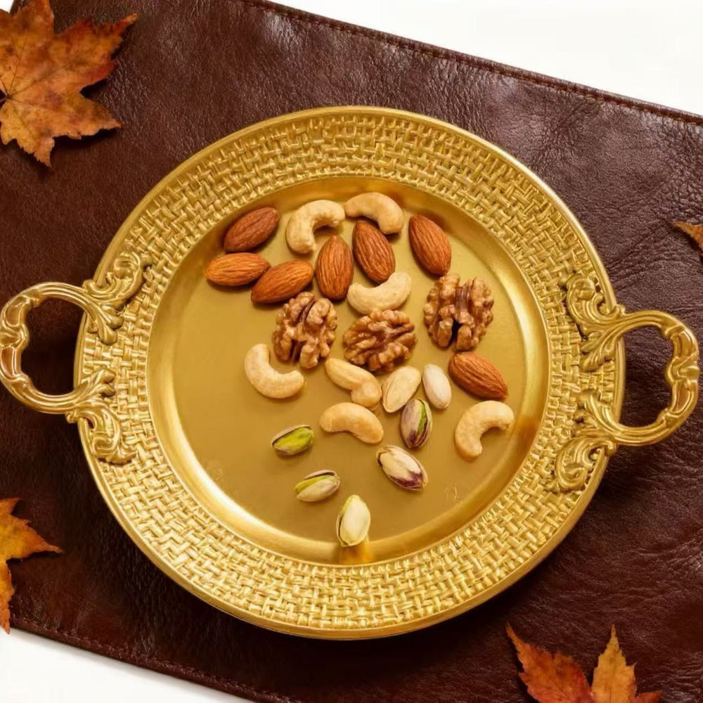 Manufacturer european style creative home elegant metal pattern tray party wedding hotel restaurant decoration tray