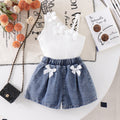 exclusive for european and american girls, new style children's white camisole + blue shorts