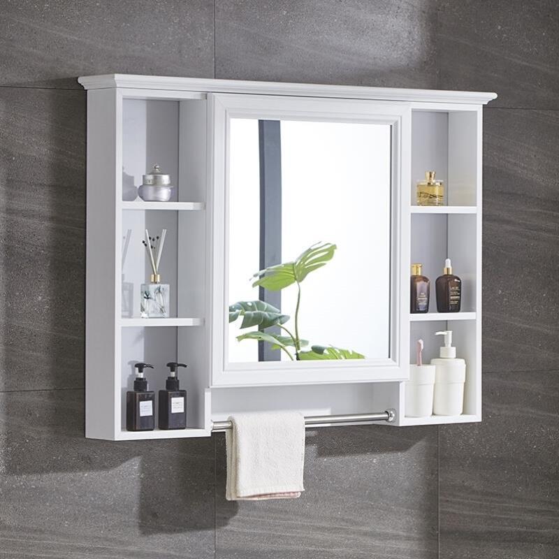 New bathroom mirror cabinet, wall-mounted mirror box with rack, bathroom dressing mirror, waterproof storage cabinet