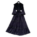 French retro court style lace hollow-out maxi dress - stand collar, summer korean style, long sleeve, cinched waist a-line dress for women