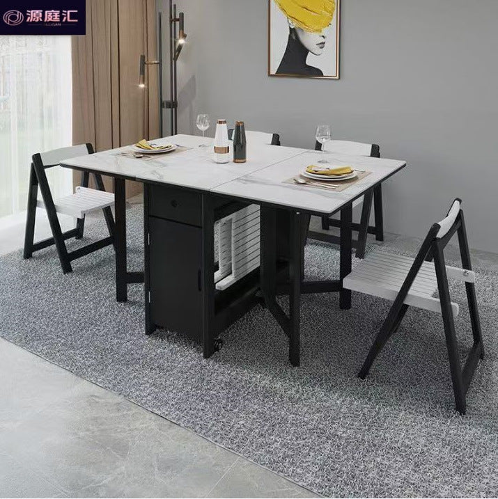 Movable foldable dining table small apartment dining table multifunctional for home high-end solid wood table foldable dining table and chairs