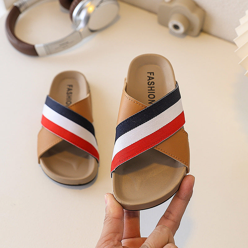 Ready-to-ship boys' soft cork fashion sandals, kids' sandals, flip-flops, flat closed-toe slides, slip-on mules