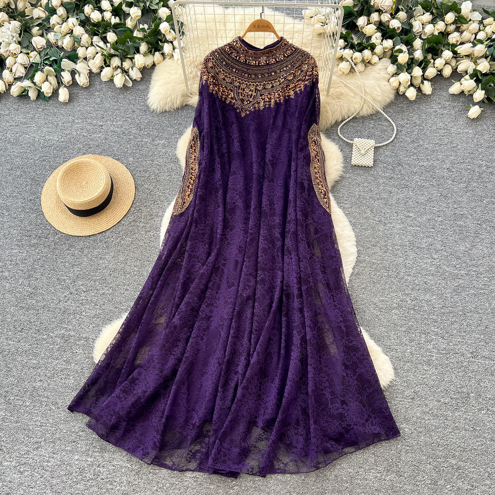 Classy sense outer wear heavy work embroidered beads sequinlacedress women's autum light mature style elegant large version skirt blouse skirt