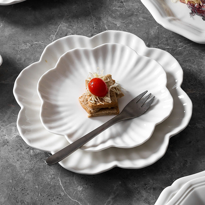 Creative hotel ceramic dinnerware set - unique restaurant & home use - pure white minimalist ceramic plates - western dinner plates - white porcelain serving dishes