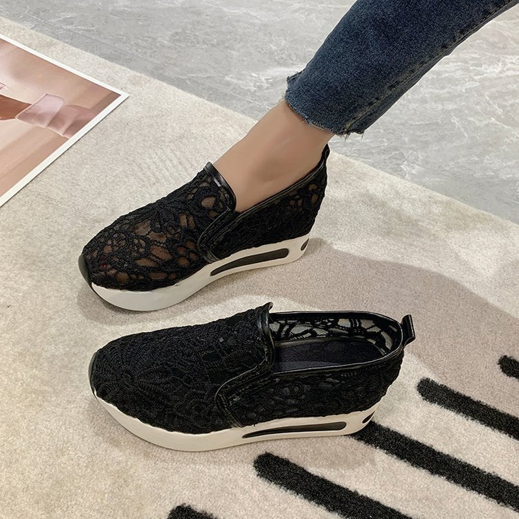 women's fashion flat heel hidden wedge mesh breathable casual flats - supports cross-border platforms and dropshipping