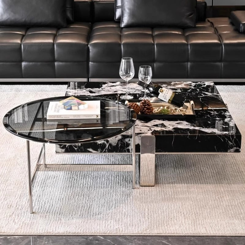 Italian minimalist marble coffee table, suitable for living rooms of all sizes. a touch of understated luxury, designed by a minimalist designer. available as a set of square coffee tables