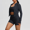 European and american solid color racerback bra, compression yoga top, pocket shorts, cloud-like running fitness set - 3 piece activewear set