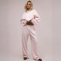 fashion light pink hooded sweatshirt suitloose drop shoulder drawstring wide leg sweatpants two-piece set