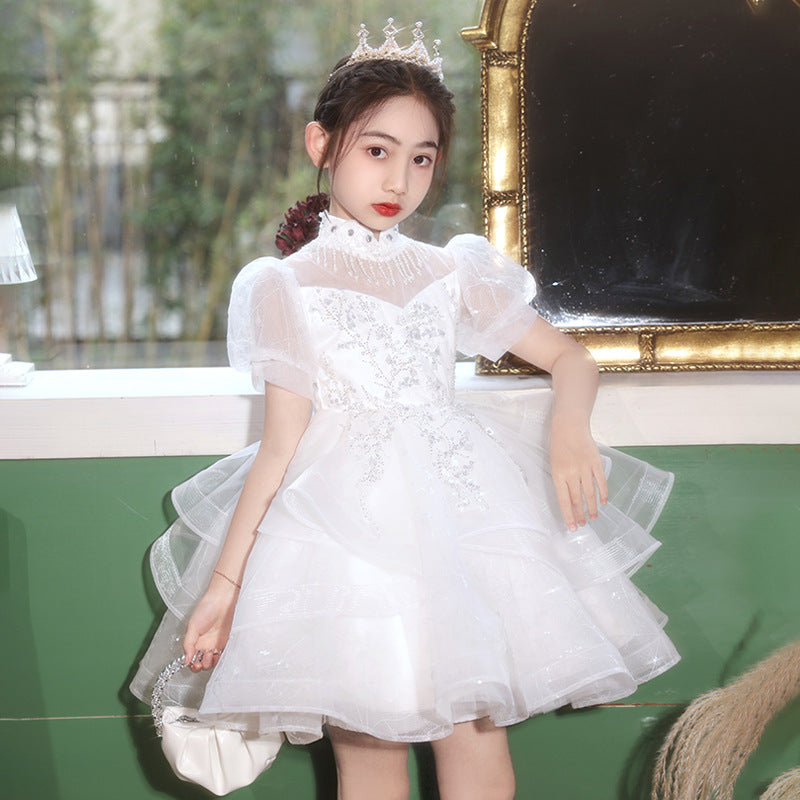 Girls' high-end dresses, cross-border foreign trade, new large skirt flower girl wedding dress, host piano performance, gorgeous in stock