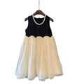 Korean style girls' summer  sleeveless dress - color block, french-inspired patchwork design, trendy little girl's dress