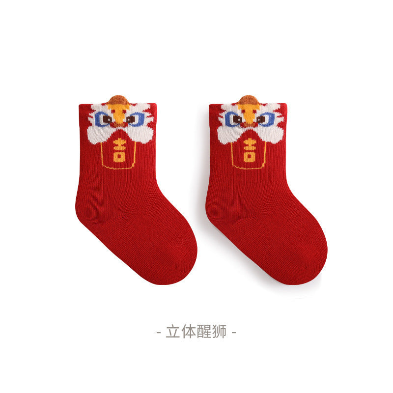 Babylon big red socks fall and winter new arrival new year's day hundred days baby knee socks combed cotton breathable newborn socks