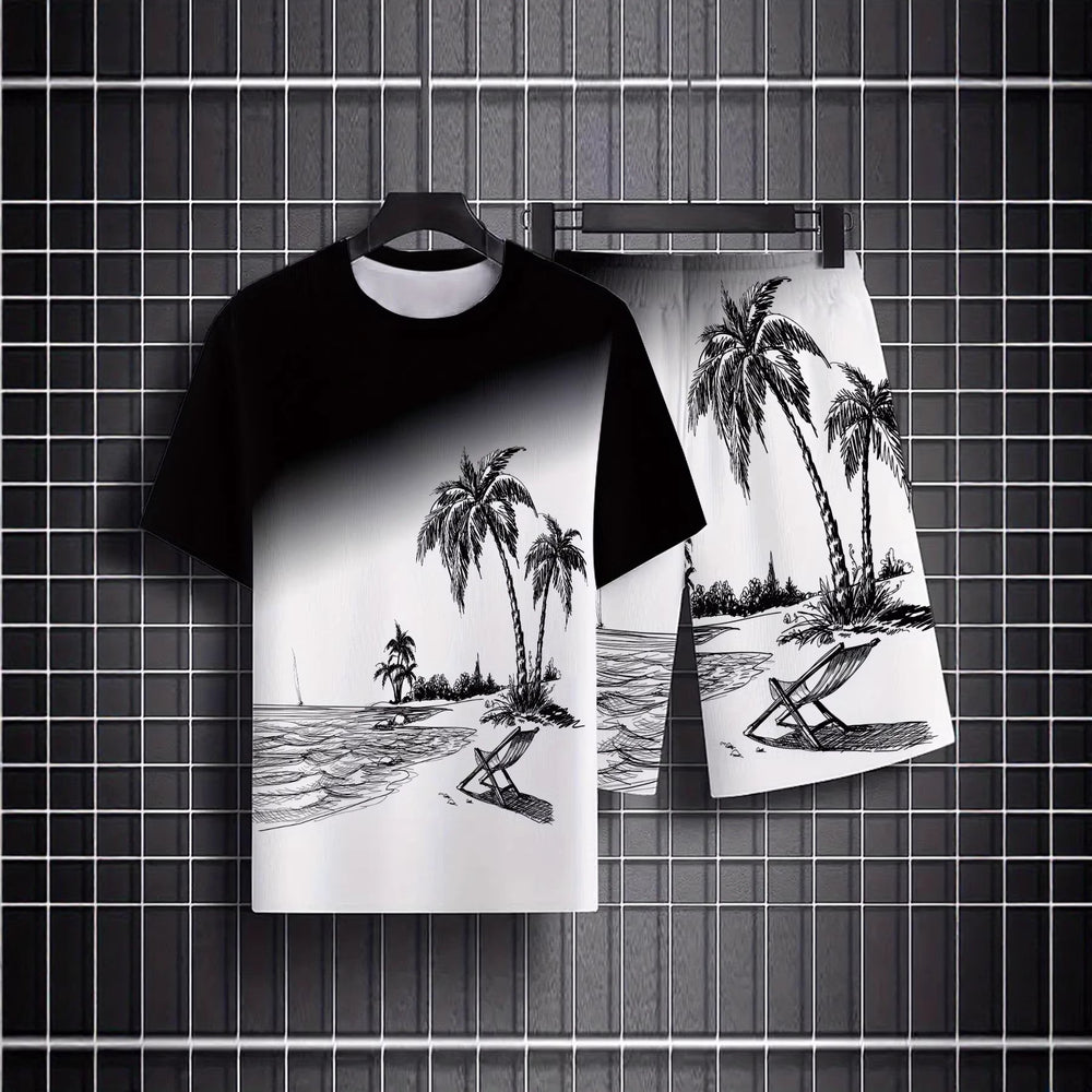 european and american men's short-sleeved and shorts sets, casual sportswear sets, 3d printed cross-border bestsellers