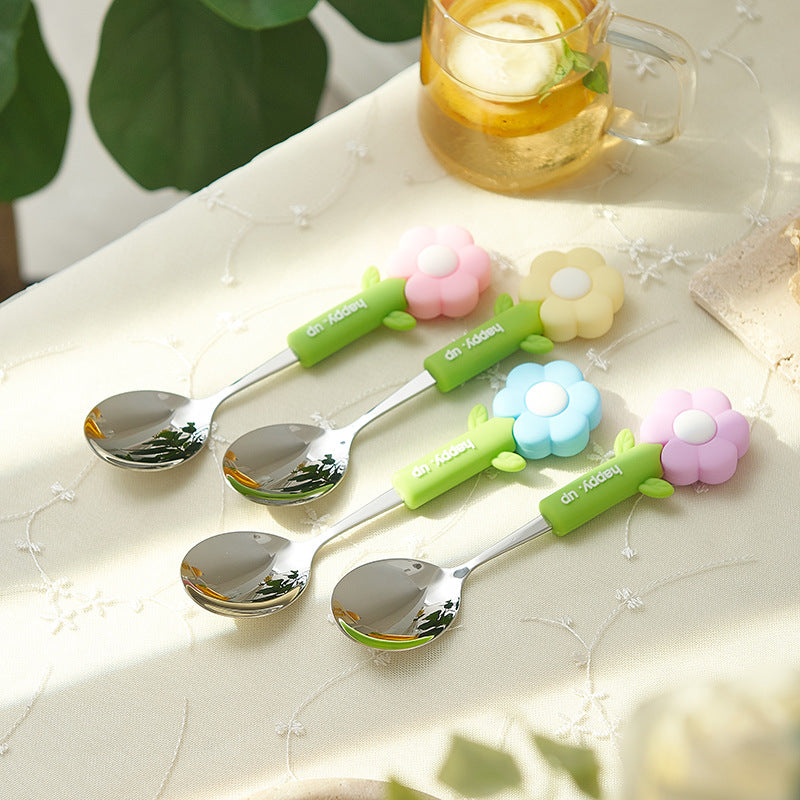 Cartoon sunflower western dinnerware set - cutlery, forks, and spoons for kids - stylish, portable, 304 stainless steel forks and spoons