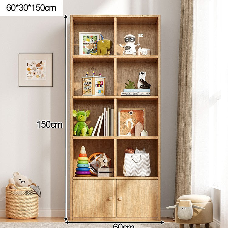 Solid wood bookshelf shelf floor-to-wall combination lattice cabinet living room kindergarten storage low household bookcase