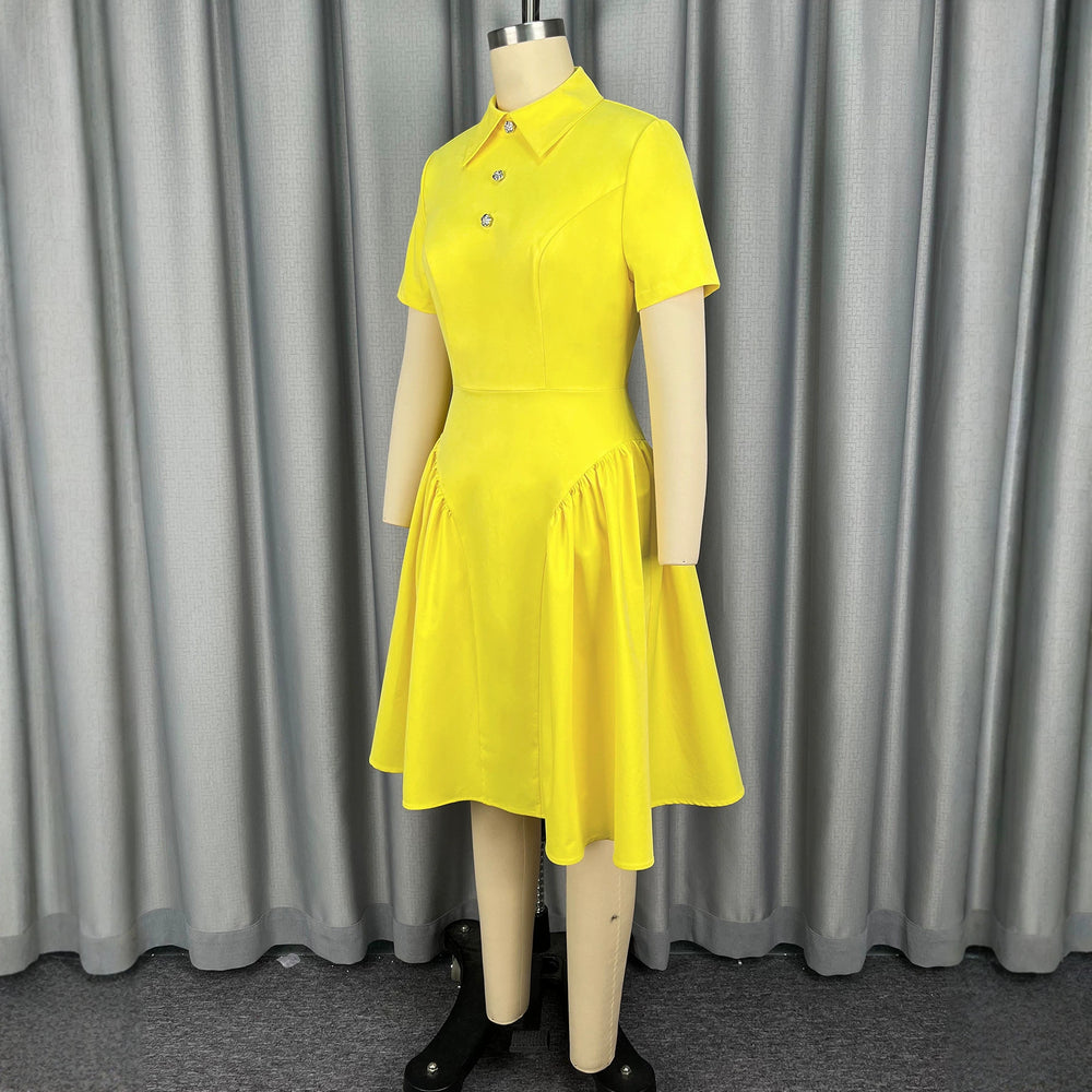 Summer vacation new fashion decorative button dress a-line high waist slimming casual solid color dress