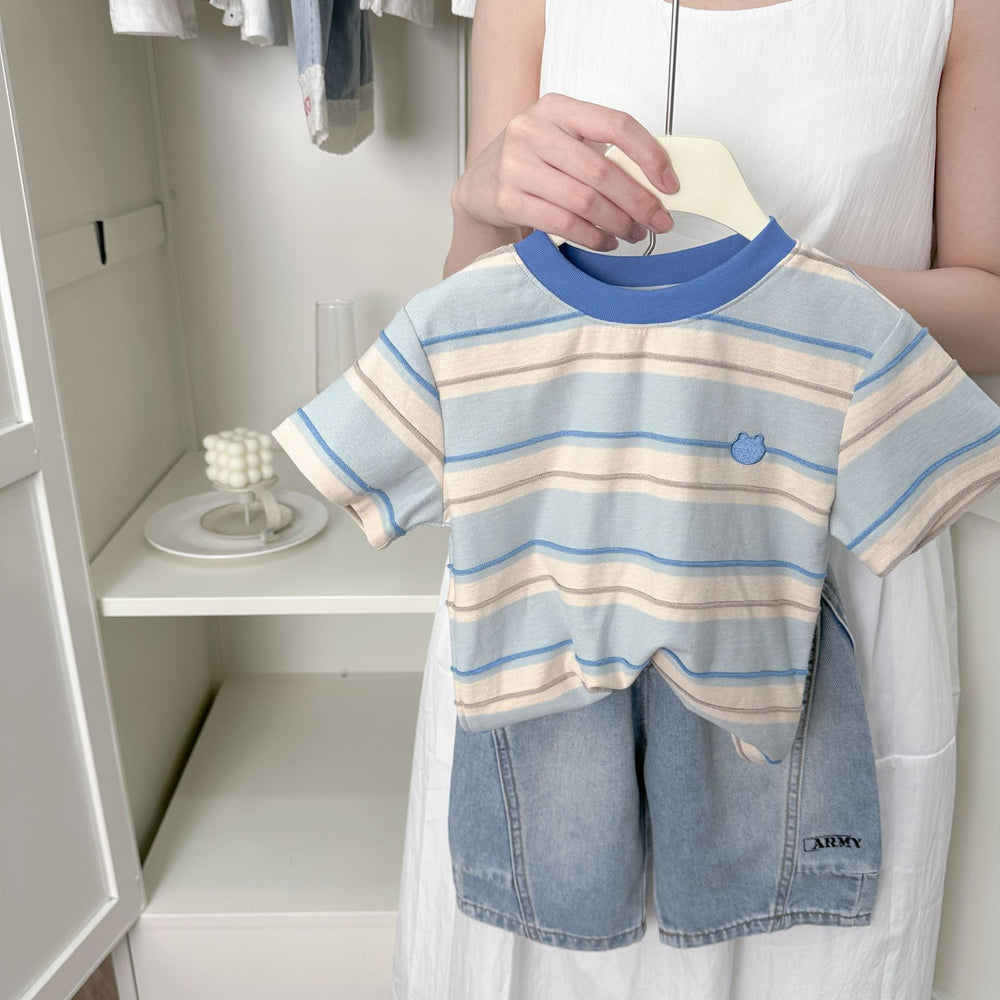 Kids' short-sleeve t-shirt - summer  new collection: boys' striped short-sleeve casual loose-fit baby top - stylish & in stock