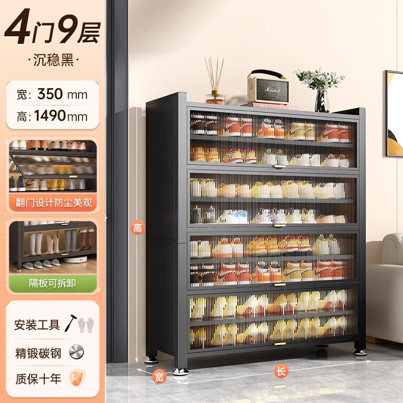 Steel shoe cabinet for home, all-in-one entryway cabinet, multi-layer large capacity storage cabinet, metal dustproof shoe rack