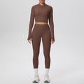 Ready-to-ship cross-border solid color brushed micro-fleece short jacket & leggings set - tight fit, pocketed, perfect for running, fitness, and yoga