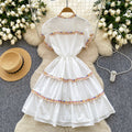 Luxury royal court style high-end flutter sleeve dress - women's summer drawstring waist design, unique and elegant midi dress