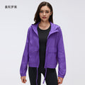 Outdoor lightweight sun protection hooded top, water-resistant cardigan, long sleeve breathable loose fit sports jacket for women d26006