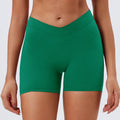 Eco-friendly recycled performance fabric cross-waist high-waisted workout shorts - high-stretch running peach lift yoga shorts