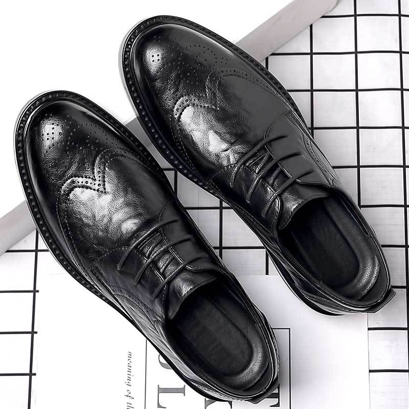 Brogue leather shoes for men - british style groomsmen, black, business formal, suit, casual leather shoes, men's wedding shoes