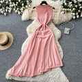 French chic sleeveless knit irregular hem dress - women's summer retro a-line dress - slimming, elegant, and versatile workwear maxi dress