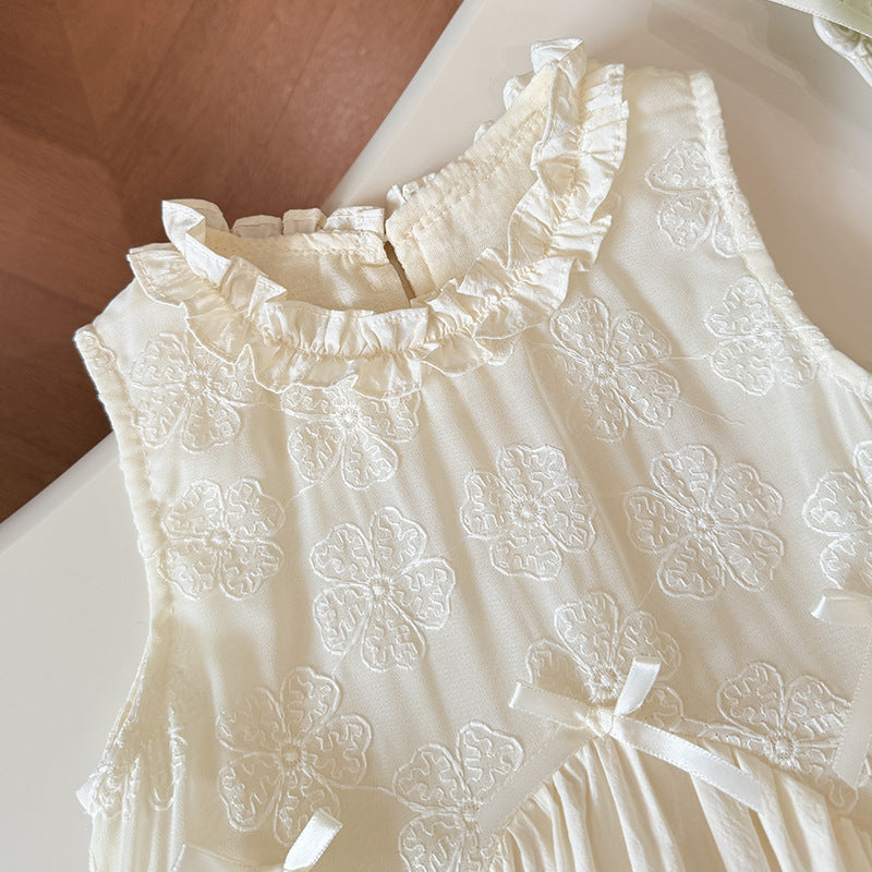 Summer new korean style embroidered floral sleeveless dress for girls, casual and stylish baby girl dress, children's clothing
