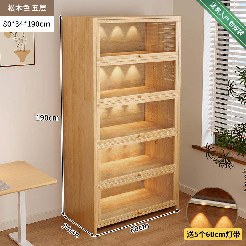 Solid wood dust-proof bookcase integrated against the wall Walnut color storage cabinet Locker Floor storage cabinet Household bookshelf