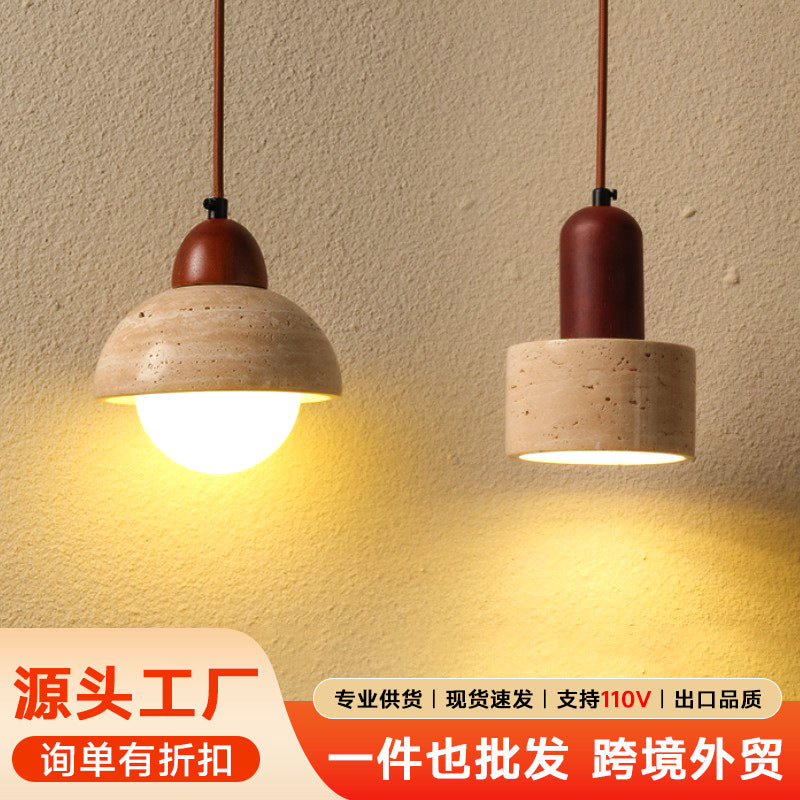 Wabi sand wind bedside small chandelier modern simple single head decoration creative personality atmosphere Zhongshan lamps yellow cave stone