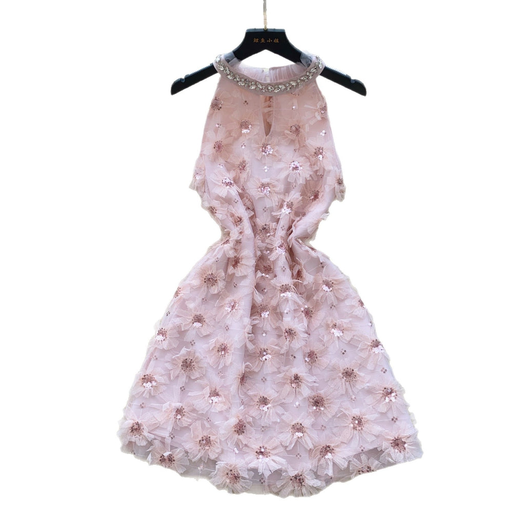 Korean style "chaebol daughter" inspired sequin dress - sleeveless halter neck, a-line, and cinched waist