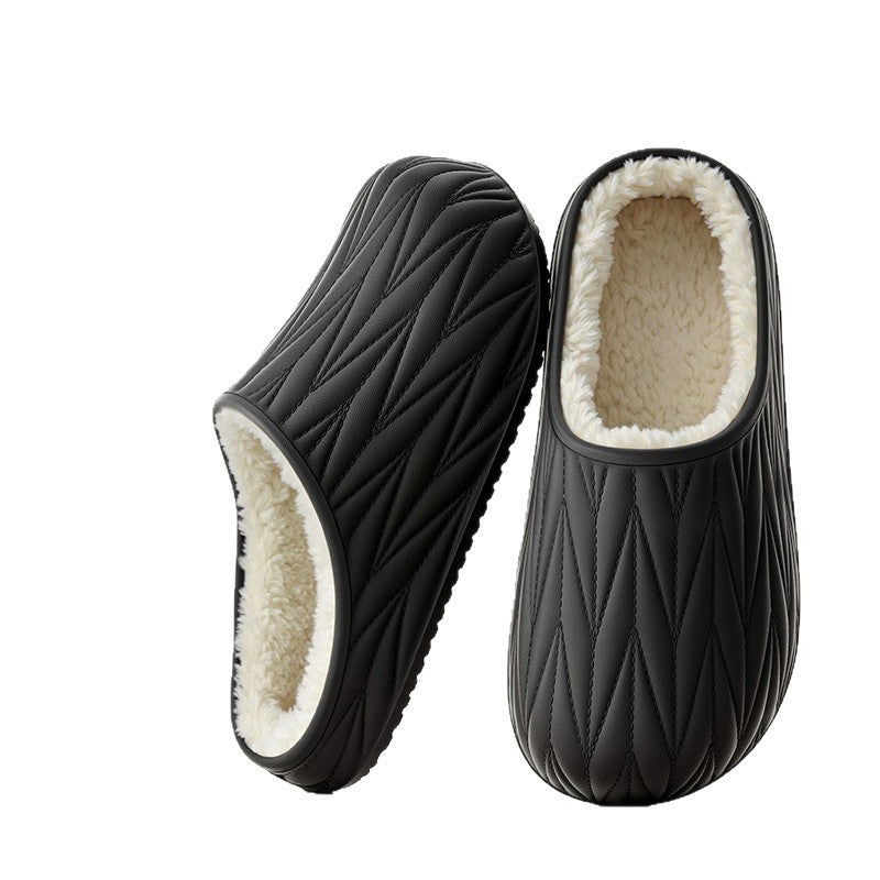 Pleated cotton slippers women's 2025 new autumn/winter indoor couple home waterproof warm fleece-lined cotton slippers