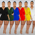 C6308 special offer: no returns or exchanges. please purchase with care. cross-border fashion women's tie-up v-neck mid-sleeve shorts jumpsuit