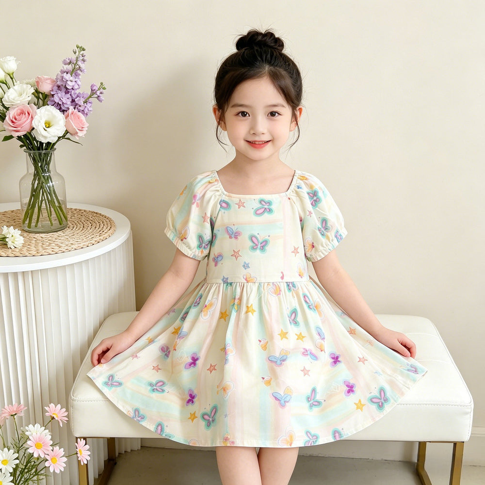 【matching family outfit】girls' dreamy summer dress - fresh & sweet puff sleeve baby birthday party dress