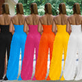 C7465 cross-border   fashion women's solid color loose casual wavy pattern jumpsuit new