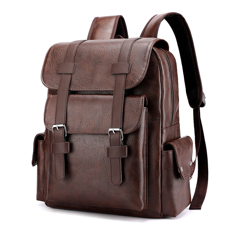 School bag men's large-capacity soft leather men's and women's backpacks, casual trendy men's college and middle school students' school bags, computer travel backpacks