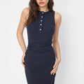 new arrivalsense of design side waist twist slit hip skirt round neck sleeveless button elegantknittingdress for women