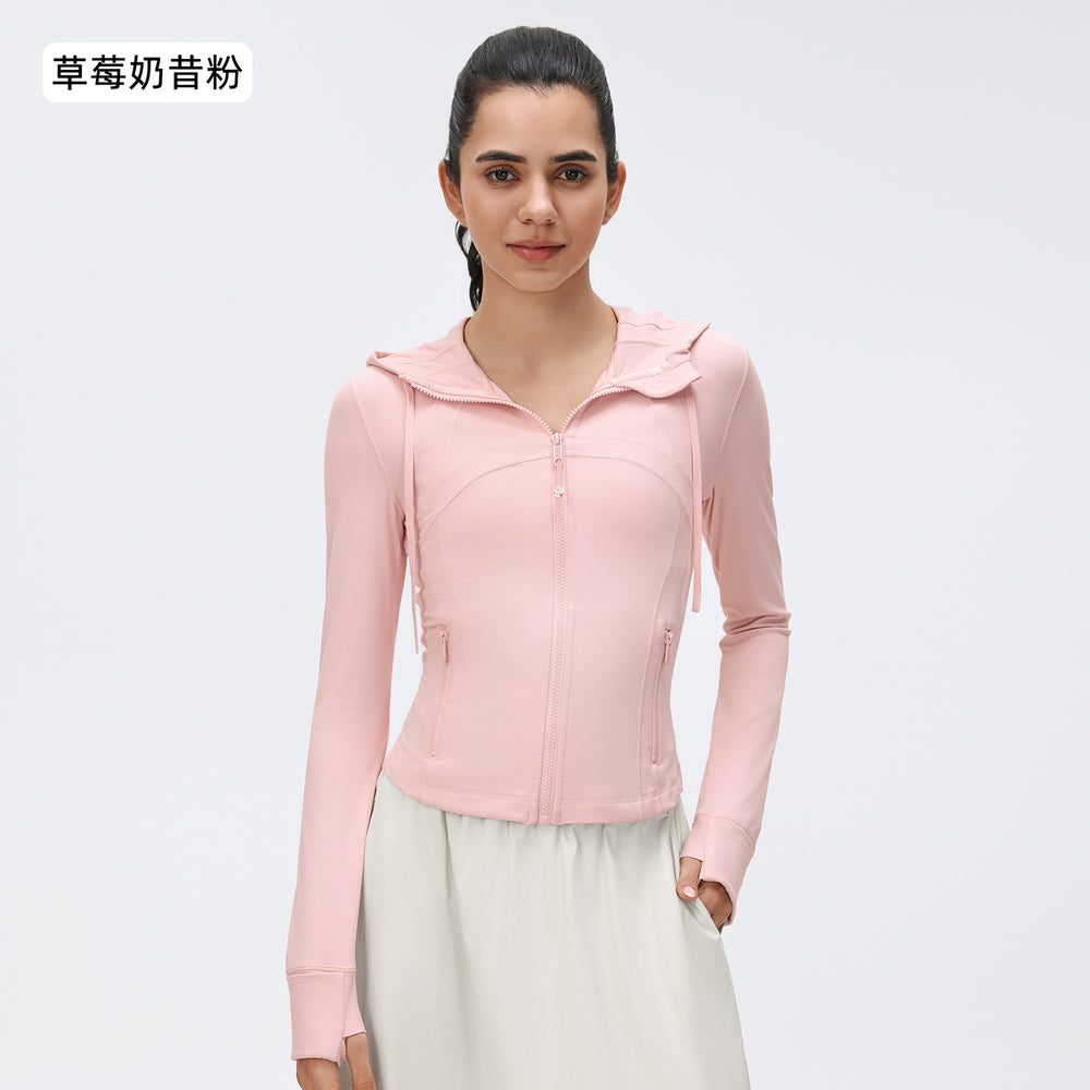 New women's windproof drawstring hooded yoga jacket - cropped, slim-fit, running & fitness jacket d25180