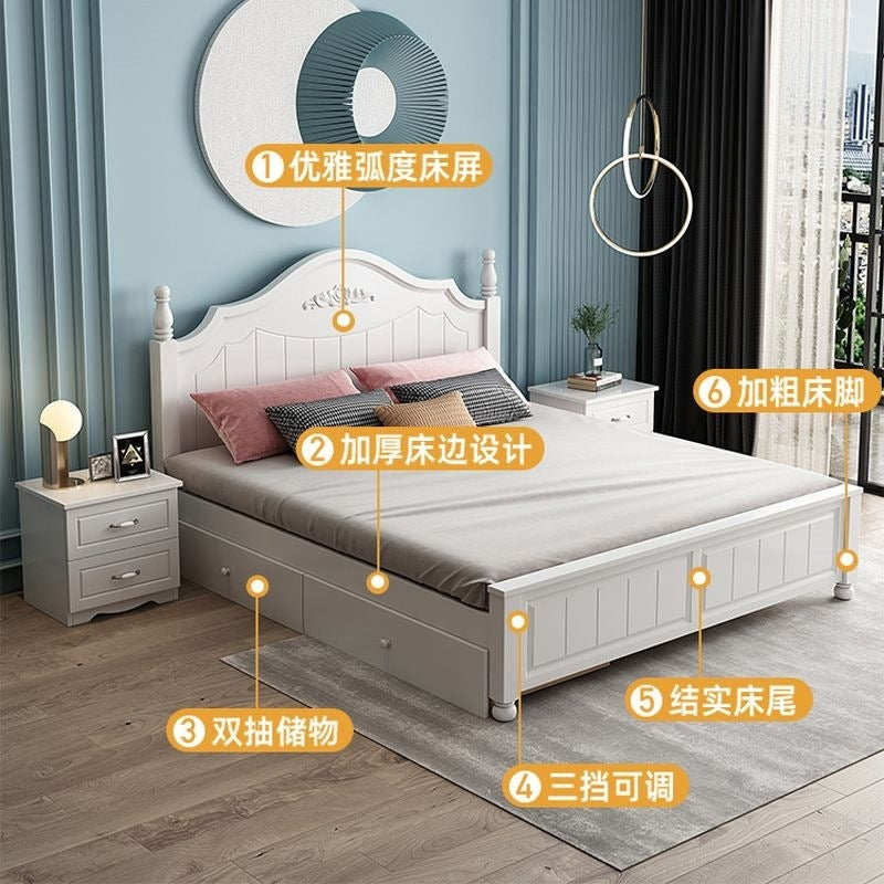 Solid wood bed - modern minimalist style 1.5m - double bed, princess bed, single bed - budget-friendly for rental properties - 1.8m master bedroom