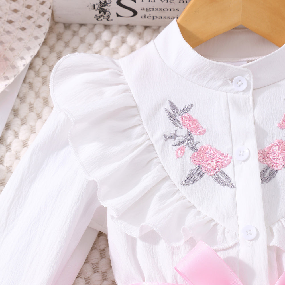 Girls' dress, pearl sleeve solid color dress