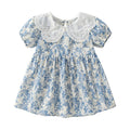 summer new arrival: lightweight girls' dress - blue and white porcelain doll collar, short-sleeved, stylish baby princess summer dress