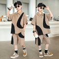 Boys' summer color block polo shirt set - new  collection - trendy two-piece outfit for mid-to-large children, featuring shorts