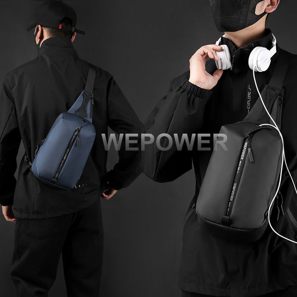 WEPOWER New Men's USB Breast Bag Trendy Large Capacity Portable Shoulder Bag Stylish and Simple Business Messenger Bag