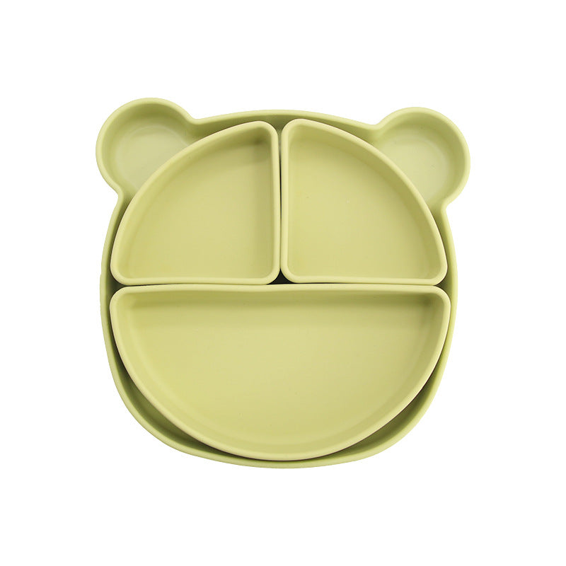 Children's silicone grid plate set cat rabbit bear cute wind portable tableware baby complementary food training bowl set