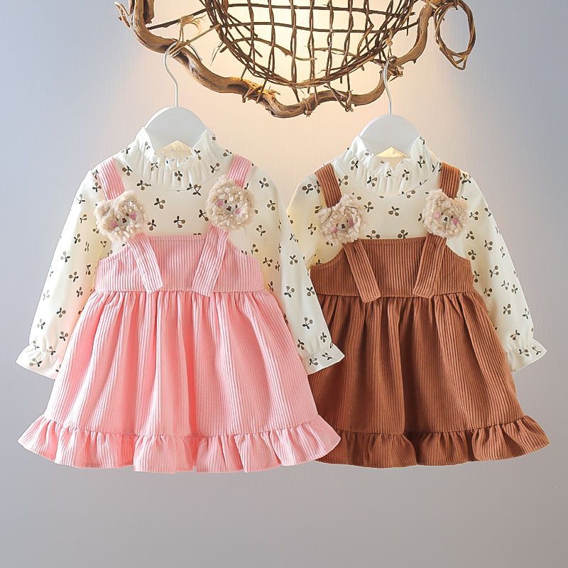 Girls' spring/autumn dress - faux two-piece set - autumn trendy baby outfit -  chic style