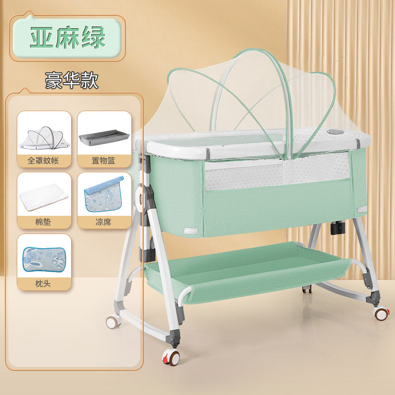 Aluminum alloy baby crib convertible to big bed, multifunctional portable folding children's bed, newborn baby bed, cradle