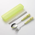 Cartoon rabbit portable cutlery set - 3-piece stainless steel spoon and chopsticks with ceramic handle