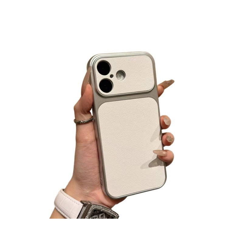 Girly heart plain leather large window phone case suitable for iphone17 apple 16 all-inclusive anti-fall protective case wholesale 13