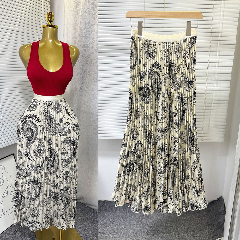 K-style high waist elastic waist rufflespleated skirt female a-line skirt slimming lookeasiest for matchwork clothing skirt